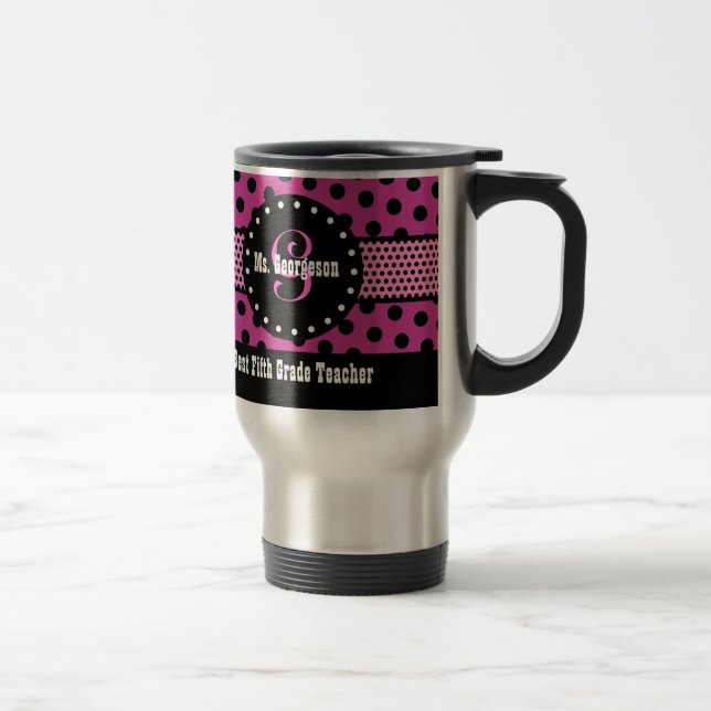 Taza De Viaje El mejor 5to rosa del monograma del PROFESOR del (Derecha)
