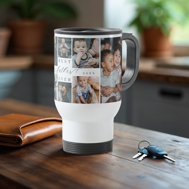 Taza De Viaje El mejor padre de todos los tiempos libera el Coll (Best Father Ever Script Father's Day Photo Collage Travel Mug)