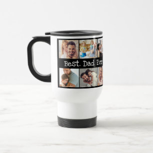 Taza De Viaje El mejor papá del collage de fotos en blanco y ne