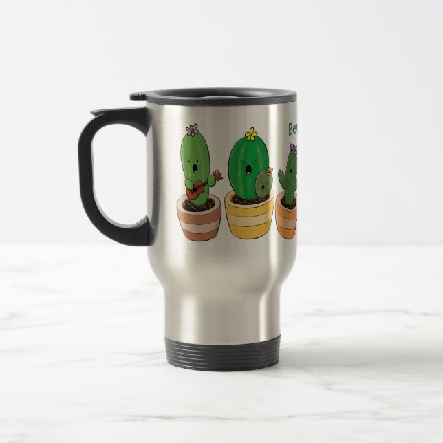 Taza De Viaje El trío de cactus lindo canto ilustracion personal (Izquierda)