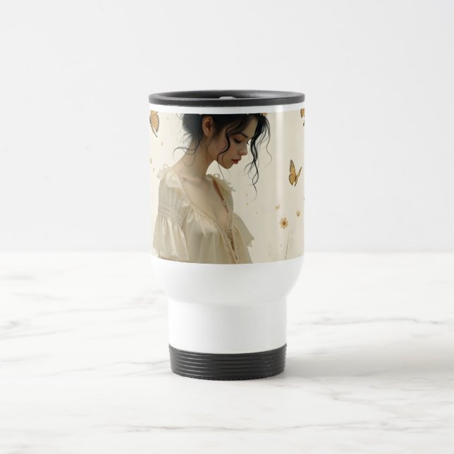 Taza De Viaje Elegancia suave en una danza de mariposa (Centro)