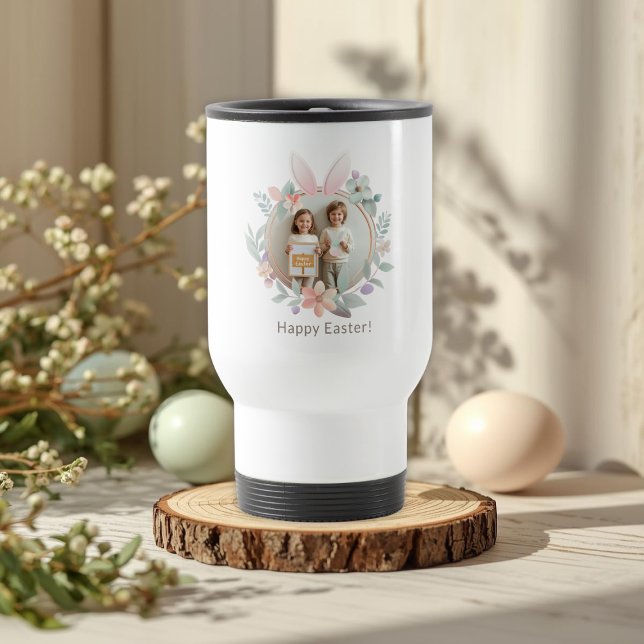 Taza De Viaje Elegant Easter Photo Frame | Bunny Wreath Design (Subido por el creador)