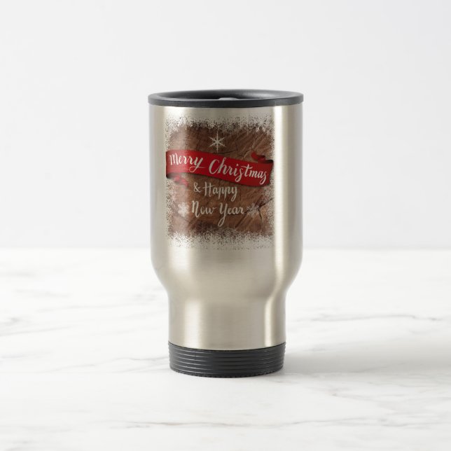 Taza De Viaje Elegant Merry Christmas Script White Snowflakes (Centro)