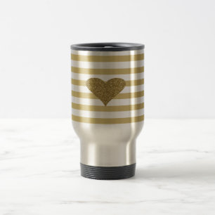 Taza De Viaje Elegante Chic Brillo Dorado Falso Corazón Sobre Ra