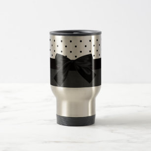 Taza De Viaje Elegante Estilo Negro, Lunares Blancos - Lazo Negr