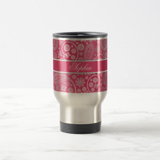 Taza De Viaje Elegante ilustracion de diseño paisley floral (Centro)