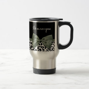 Taza De Viaje Elegante Leopard Imprimir Cinta Verde Oscura Con N
