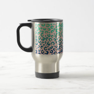 Taza De Viaje Elegante Leopardo dorado impresión Blue Mint Grad