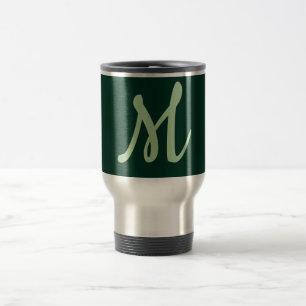 Taza De Viaje Elegante Moderno Plano Verde Oscuro Monograma de N