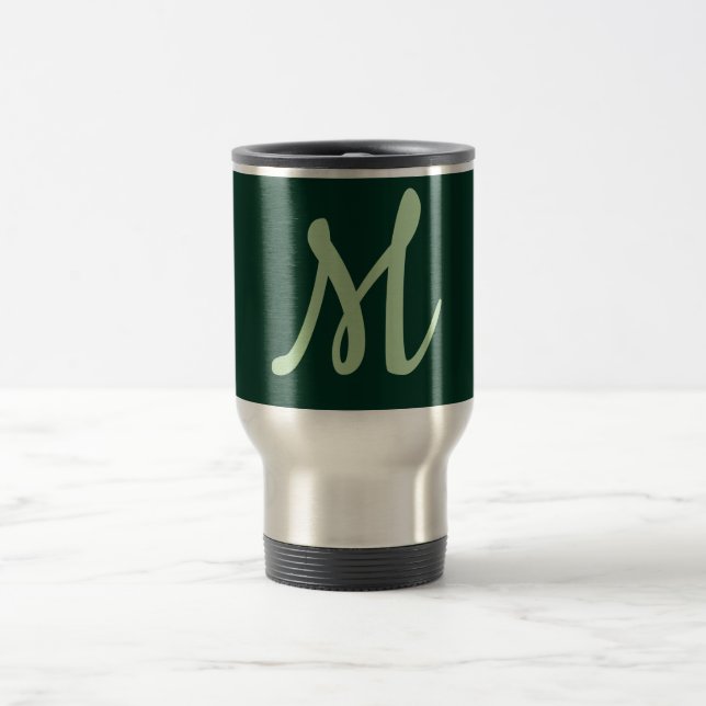 Taza De Viaje Elegante Moderno Plano Verde Oscuro Monograma de N (Centro)