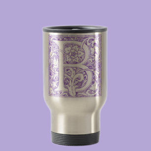 Taza De Viaje Elegante Monograma Floral de la Letra B Vintage 