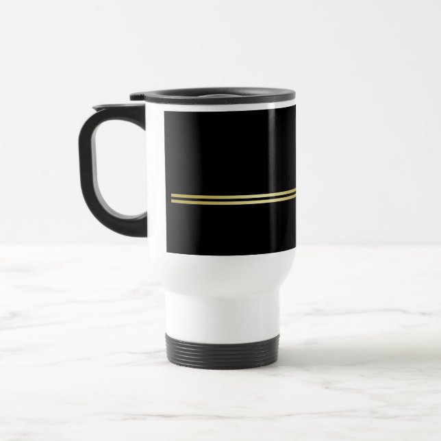 Taza De Viaje Elegante oro Monograma personalizado sobre negro (Izquierda)