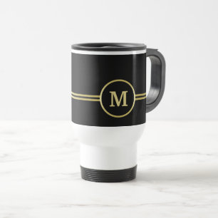 Taza De Viaje Elegante oro Monograma personalizado sobre negro