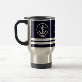 Taza De Viaje Elegante patrón de ancla y rayas náuticas