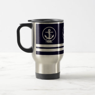Taza De Viaje Elegante patrón de ancla y rayas náuticas