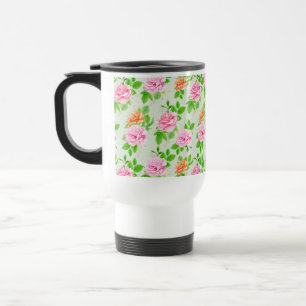 Taza De Viaje Elegante patrón de rosas florales hojas verdes-236