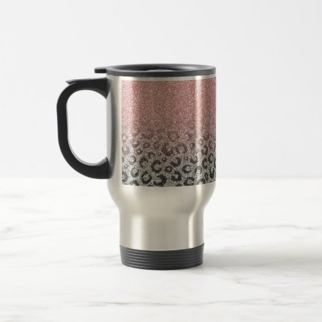 Taza De Viaje Elegante Rosa dorado Purpurina Leopardo Imprimir (Izquierda)