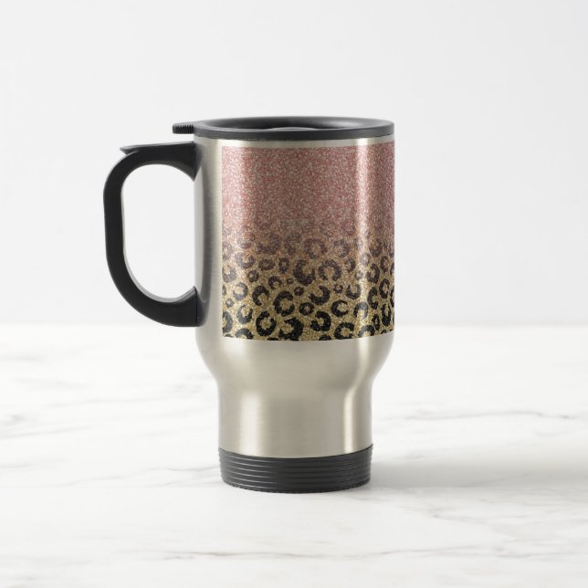 Taza De Viaje Elegante Rosa Purpurina dorado Leopardo negro (Izquierda)