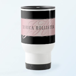 Taza De Viaje Elegante Rubor Faux Rosa Gold | Nombre e Iniciales