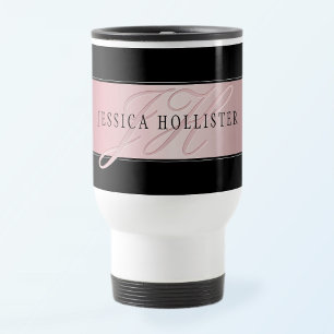 Taza De Viaje Elegante Rubor Faux Rosa Gold   Nombre e Iniciales