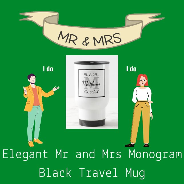 Taza De Viaje Elegante Sr. y Sra. Monogram Black (Elegant Mr and Mrs Monogram Black Travel Mugs)