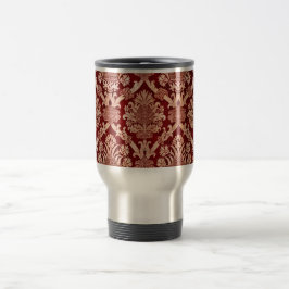 Taza De Viaje Elegante Tejido Oscuro Vintage Beige Damask