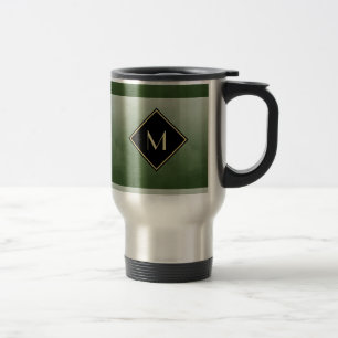 Taza De Viaje Elegante Verde Cepillado Con Simple Monograma De O