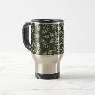 Taza De Viaje Elegante Verde Salvia Floral Vintage Personalizado