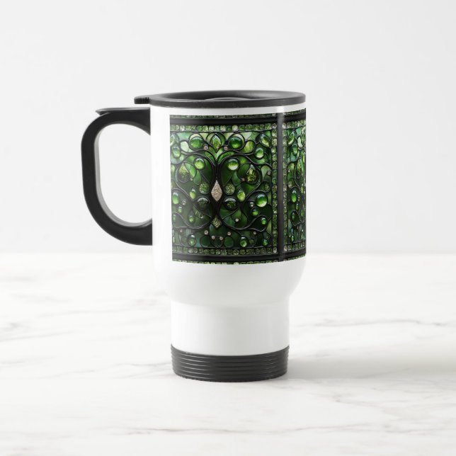 Taza De Viaje Elegante Vidrio Verde Manchado Aspecto Mug (Izquierda)