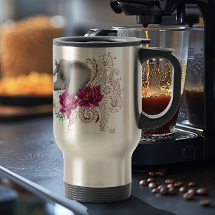 Taza De Viaje Elephant Henna Lotus Flowers