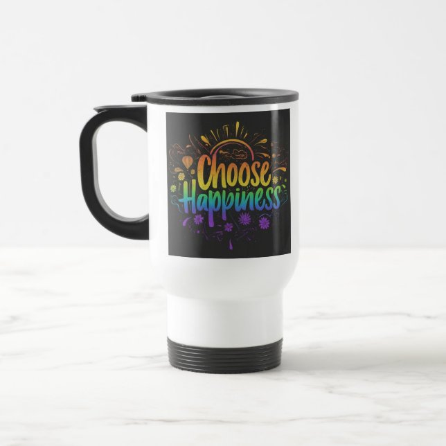 Taza De Viaje "Elija la felicidad" Traje café Mug. (Izquierda)