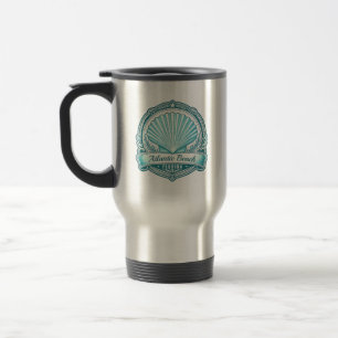 Taza De Viaje Emblema de concha marina costera de Atlantic Beach