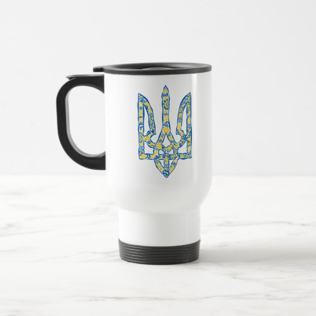 Taza De Viaje Emblema nacional ucraniano trident tryzub (Izquierda)