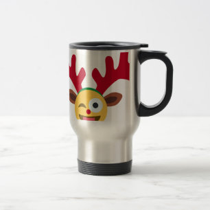 Taza De Viaje emoji de guiño al reno de Navidad
