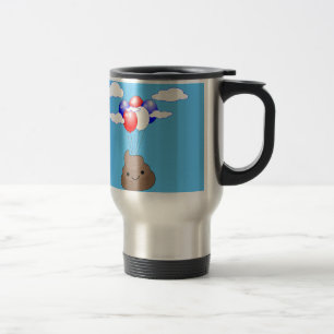 Taza De Viaje Emoji Poo Volando Con Globos En Cielo Azul