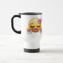 Taza De Viaje Emoji Sassy Sonrojada con Lazo Rosa y Uñas Largas 