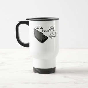 Taza De Viaje En Mi Puter Divertido Meme De Gato Blanco En La Co