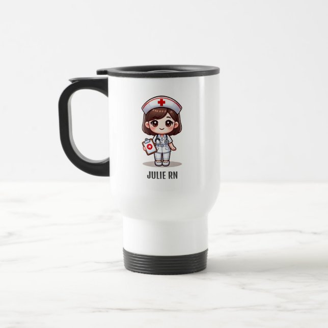 Taza De Viaje Enfermera de manga con Personalizado de ojos marro (Izquierda)
