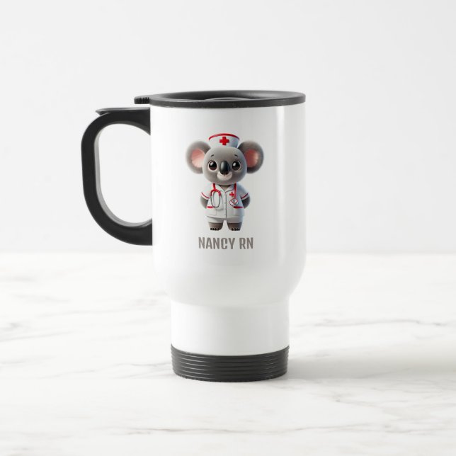 Taza De Viaje Enfermera de osito de Koala con estetioscopio rojo (Izquierda)