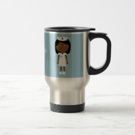 Taza De Viaje Enfermera étnica linda del dibujo animado