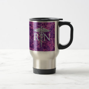 Taza De Viaje Enfermera inscrita RN Silver Caduceus en Camo Rosa