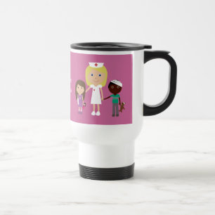 Taza De Viaje Enfermera linda del dibujo animado y rosa del