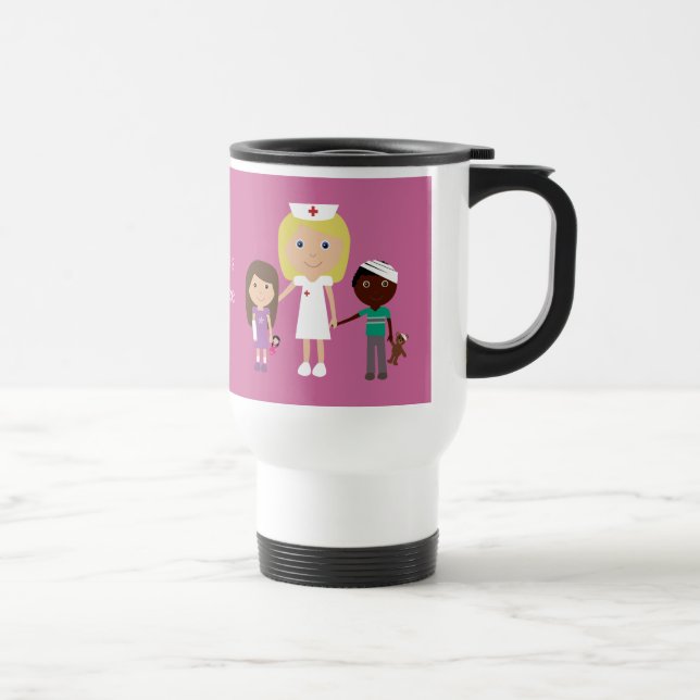 Taza De Viaje Enfermera linda del dibujo animado y rosa del (Derecha)