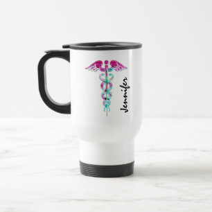 Taza De Viaje Enfermera personalizada Caduceus Médico Rosa Verd