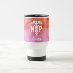 Taza De Viaje Enfermera practicante NP Naranja rosa personalizad