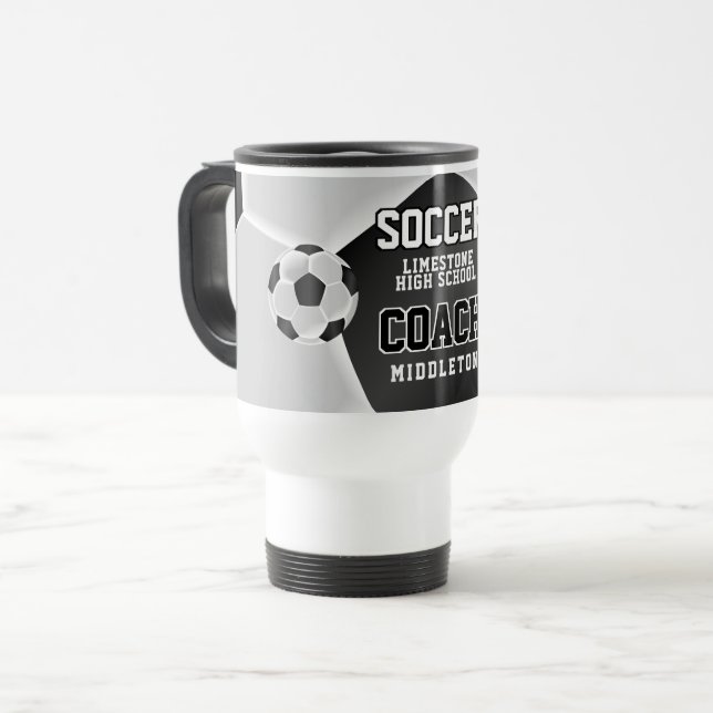 Taza De Viaje  Entrenador de fútbol negro y blanco  (Anverso izquierdo)