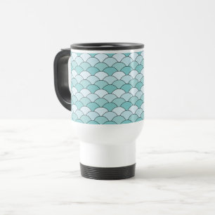 Taza De Viaje Escamas de dragón, abanicos, olas, Seigaiha, Azul