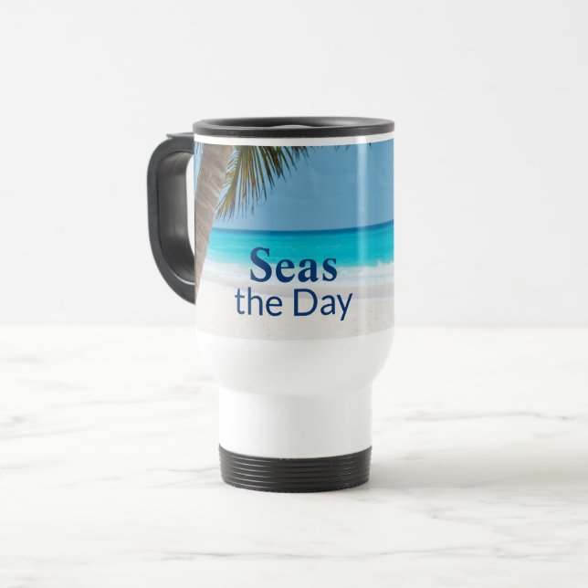 Taza De Viaje Escena tropical turquesa en la playa Mares del día (Anverso izquierdo)