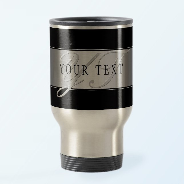 Taza De Viaje Escritura Elegante Editable En Monograma | Negra (Subido por el creador)