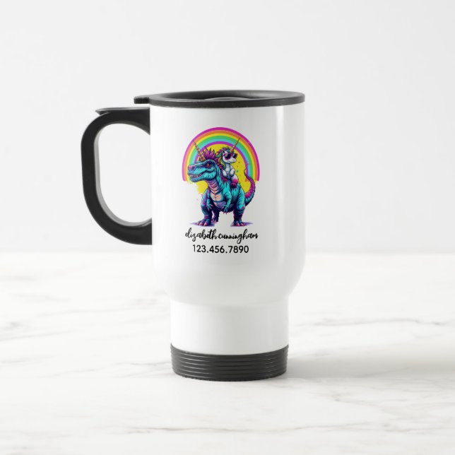 Taza De Viaje Escuela Unicornio de nombres arcoiris de dinosauri (Izquierda)